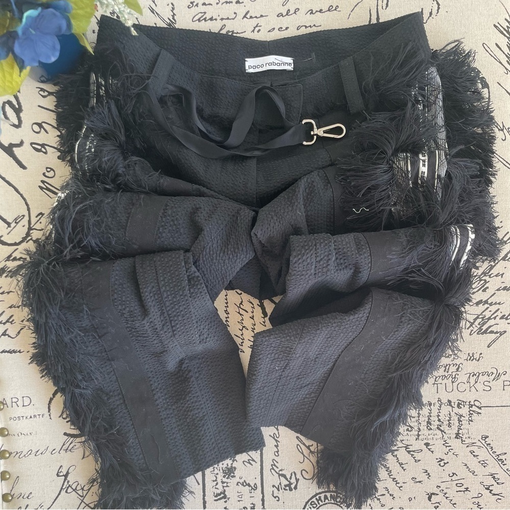 Paco Rabanne S/S 2016 Searsucker Striped Fringe Trim Straight Leg Pants, EU 40 - Picture 6 of 13